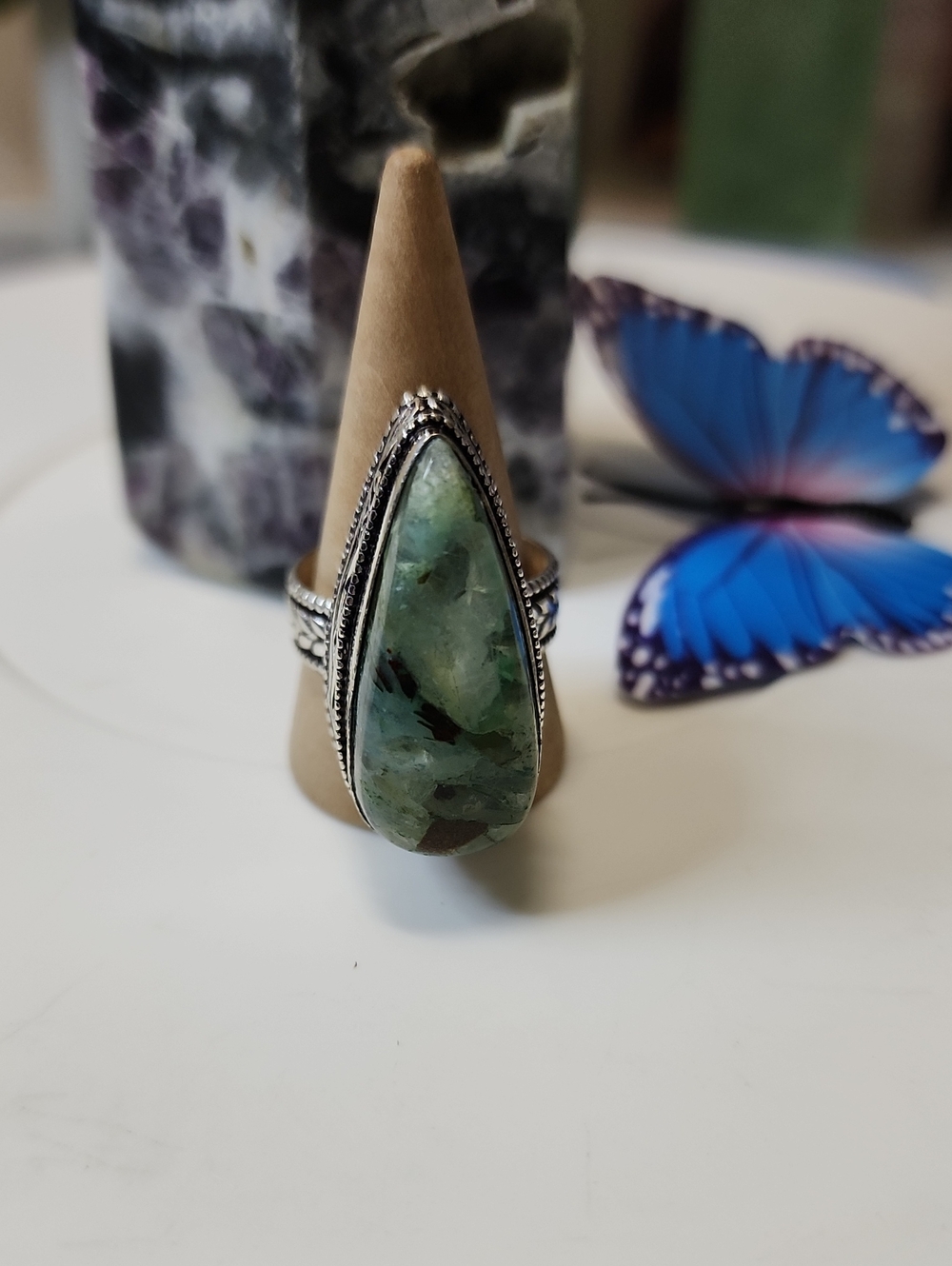 Green Teardrop Stone Women's Ring